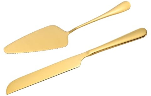 sourcing map Cake Knife and Server Set, 10.6/9 Inch Cake Cutting Set, Stainless Steel Cake Serving Set Pastry for Pizza Cutter Spatula Birthday Bridal Party Gift, Gold