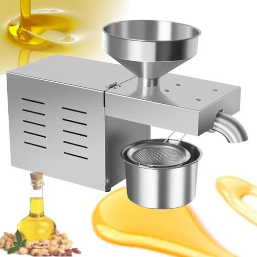 Oil Press Machine, Automatic Stainless Steel Cold Hot Food Grade Oil for Flax Peanut Sesame Canola Avocado Coconut Sunflower Seeds, Stainless Steel Household