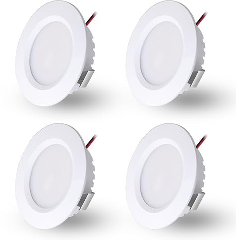 DYKUWEY Spot LED Encastrable 230V 3W, LED Spot Etanche Salle de Bain IP44, Spots de plafond Trou Φ55-58mm, Extra Plat 15mm, Spots Encastrés Pour cuisine chambre, Lot de 4 (Blanc,Blanc Froid 6000K)