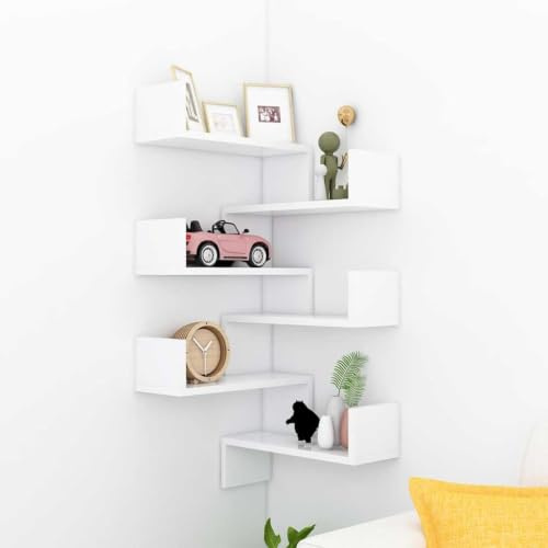 Myheimly Wand Eckregal Bücherregal Wandregal Hängeregal Regal Küchenregal Schweberegal Dekoregal Wohnzimmer Holzwerkstoff Weiß,2 PZ