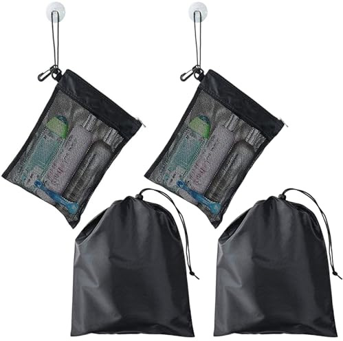 KEYRI 4 PCS Waterproof Toiletry Bag Set Mesh Shower Bag Quick Dry | Multifunctional Hanging Toiletry Bag for Women Shower Organizer with Wet & Dry Storage Suction Hook Tote for Gym Travel Camp