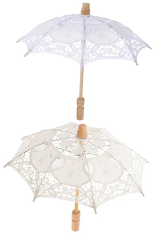 BESPORTBLE 2Stücke Hochzeitsschirme Baumwollstoff Mit Spitze Brautschirme Für Hochzeiten Weiße Cremefarbene Schirme Fotorequisiten Für Brautpaare