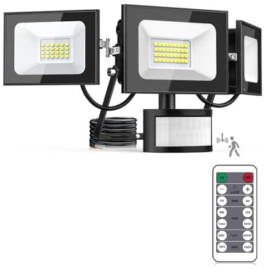 Lightasea LED Strahler mit Bewegungsmelder außen, 100W 10000LM Außenstrahler mit Verstellbaren 3 Köpfe, 6500K Kaltweiß LED Scheinwerfer mit Fernbedienung, IP65 Wasserdicht Flutlicht für Garage, Hof