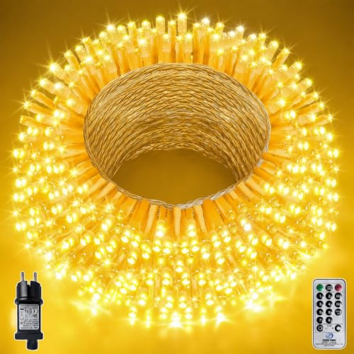 Soagrc Lichterkette Außen 400LED 40M Warmweiß IP44 Wasserdicht Strombetrieben, Outdoor Lichterkette mit Fernbedienung 8 Modi Timer für Garten Balkon Weihnachten Hochzeit Party