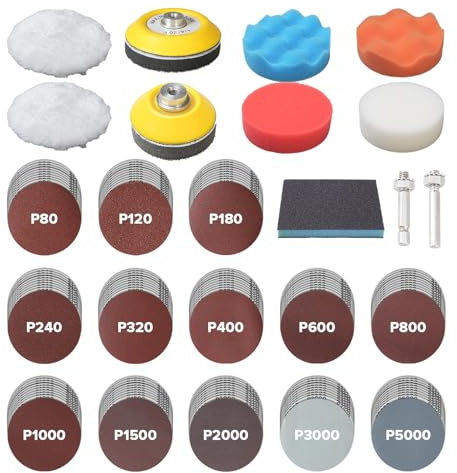 Seconero 143 Pcs Sanding Discs Kit for Drill, 75mm Sandpaper Hook and Loop | 80-5000 Grits With 1/4 Shank, Backer Pads and Sanding Sponge Sander, Sponge Buffing Pad, Drill Sanding Attachments