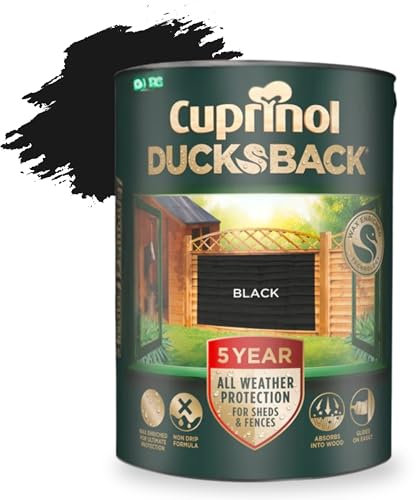 AOC24 5L Ducksback Paint - Garden Wood Treatment for Sheds, Fences & Furniture - Quick Dry Exterior Paint - Weatherproof Protection - Non-Drip, Low VOC - 10m²/L Coverage (Black, 5L)
