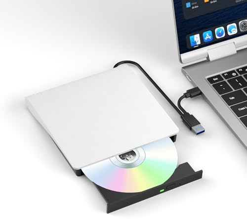 Yaeonku Unidad Blu Ray externa blanca, compatible con unidades Bluray de lectura/escritura de disco de 50G, quemador Blu Ray 3D portátil con USB 3.0 y tipo C, apto para Windows XP/7/8/10/11 MacOS para