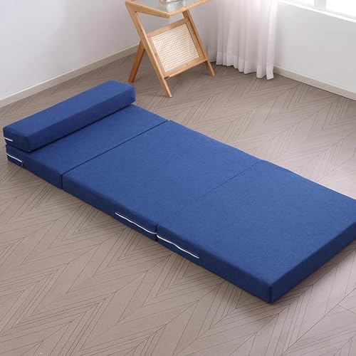 XXIUDEE Faltbare Tatami-Matratze mit abnehmbarem Bezug, Boden-Klapp-Isomatte für Meditation, Yoga, Kinder, Gäste, Wohnzimmer, Übernachtung, Matratze für Reisen, Auto, Zelt (160 x 60 x 5 cm, blau)