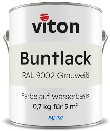 Viton Buntlack 0,7 Kg Mattweiss - Seidenmatt - Wetterfest für Außen und Innen - 3in1 Grundierung & Lack - HAE 30 - Farbe auf Wasserbasis für Holz, Metall & Fliesen - Grauweiss RAL 9002