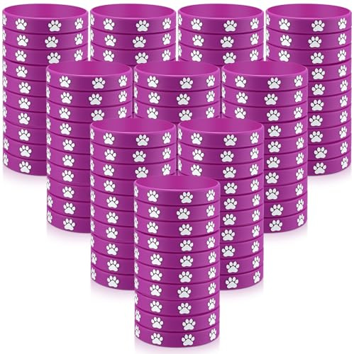 Soulchen 100 braccialetti in silicone con stampa di zampa di cane, braccialetti in gomma per compleanno, cuccioli, decorazioni a forma di animale, sacchetti regalo, bomboniere, braccialetti in