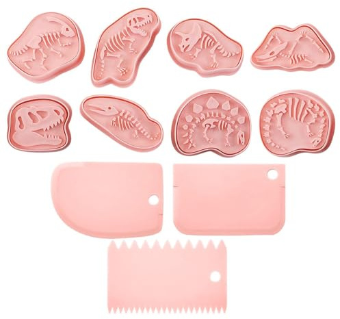 JDNFKG 8 Piezas De Moldes De Dinosaurios Y 3 Piezas De Raspadores, Moldes De Sellado 3D, Raspadores De Crema, Herramientas para Hornear, Adecuados para Galletas, Chocolate, Dulces.