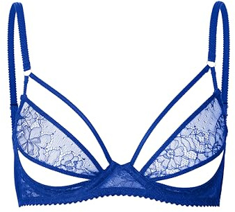 Women's Sexy Lace Bra - Sheer Balconette Unlined Demi Bras with Non-Padded, Underwire & Adjustable Straps (Blue) (US, Cup Band, C, 38)
