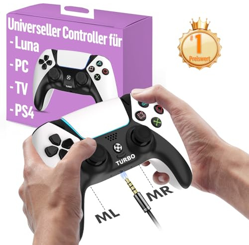 Ruibopad Ymir Wireless Luna Controller,PC Bluetooth Gamepads für Fire TV Stick Gaming Gamepad Kein Drift ALPS Joystick mit Handy iPad Tablet Tesla Game Controler mit 1200mAh Akku Turbo Paddles Weiß