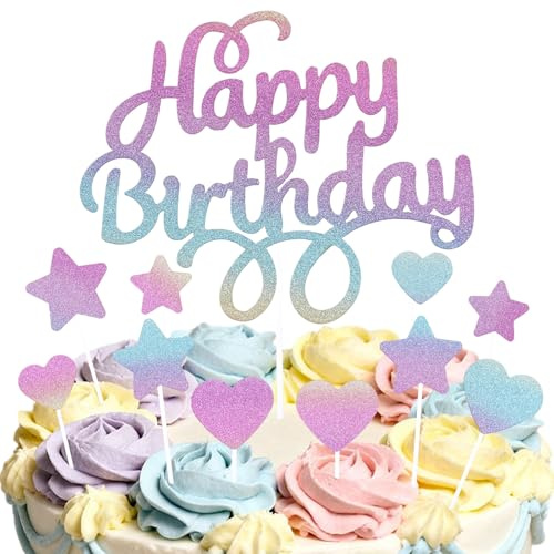 Purple Blue Happy Birthday Cake Toppers for Cake,Multicolor Rainbow Birthday Decorations Girls Boys Women Men,Personalised Cake Toppers Rainbow Cake Topper Cupcake Topper for Party Cake Decoration