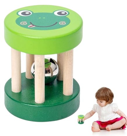 Rasselspielzeug aus Holz, Rolling Bell Babyspielzeug für 0-6 Monate, Leicht zu greifendes Baby-Rassel-Spielzeug, Baby-Rassel sensorische Entwicklung Holzspielzeug für Neugeborene und Mädchen