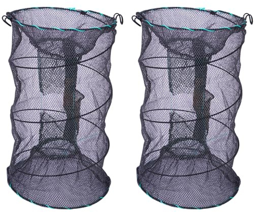 Mixyvic 2 Stück krebsreuse faltbar fischreuse Krebsreuse Trap Keepnet | Angelkescherreusen für fischfang Aalreuse mit Futtertasche und Öffnung zur Fischentnahme Köderfischreuse für Fisch, Krabbe