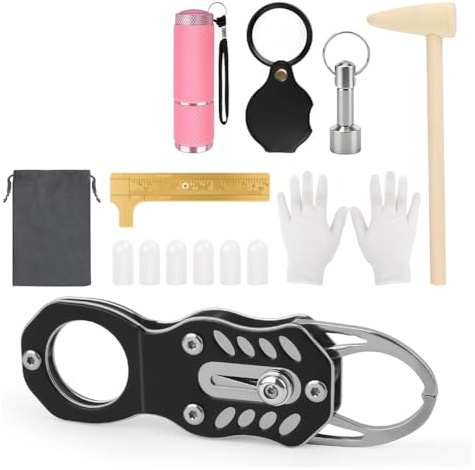 Pinafresa Set di test per monete tascabili, pinze per monete, , lente d'ingrandimento, magnetico, tappo in silicone, calibro a corsoio