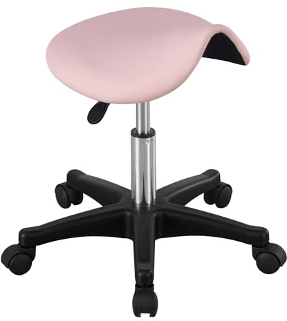 LQVAIPT Sgabello con rotelle a sella Sedia da ufficio regolabile in pelle PU Sedia a sella con ruote, for massaggi, cucina domestica for ufficio,(Pink)