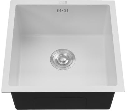 Warmiehomy 304 Stainless Steel Kitchen Sink 44x44x21cm Single Bowl with Drainer Kit for Undermount and Topmount Installation - for Bar, Campervan, White
