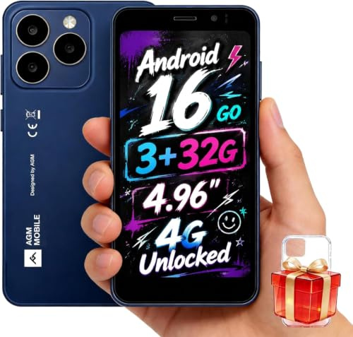 AGM Note N2 Mini Téléphone Android 16 4,96 3+32Go IP54 Whatsapp 3000mAh | Mini Déverrouillé Android, Écran HD 4,96, 3Go+32Go, IP54 Double SIM, Batterie 3000mAh, Compatible Whatsapp, Bleu