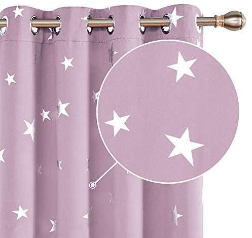 Deconovo Super Soft Star Foil Printed Thermal Insulated Eyelet Blackout Curtains for Living Room 46 x 54 Inch Baby Pink 2 Panels