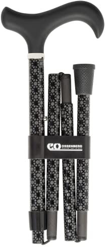 Faltbarer Gehstock mit Derbygriff- Wanderstock aus Leichtmetall- Gehhilfe mit breitem Griff- Derbygriff mit Softtouch-Beschichtung– stabiler Leichtmetallgehstock - bis 100kg belastbar – Schwarz gem.