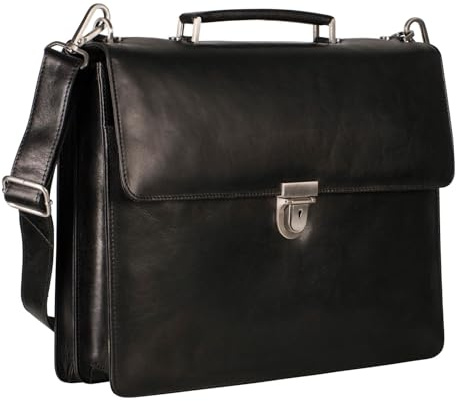 Leonhard Heyden Leder Aktentasche Umhängetasche mit Laptopfach Cambridge Briefcase 2 Compartments Black schwarz