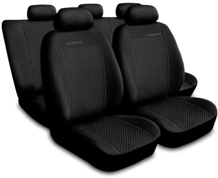 Saferide 3er Set Autositzbezüge PKW universal | Auto Sitzbezüge Velourslederimitat Schwarz für Airbag geeignet | für Vordersitze und Rückbank 1+1 Autositze vorne und 1 Sitzbank hinten teilbar