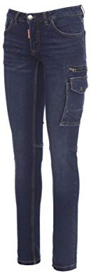 PAYPER West Lady Pantalone da Lavoro Donna Multitasche Taglio Jeans Misto Denim Chiusura con Zip Porta Metro Smartphone Martello Penne Cutter Effetto Consumato delavè Blu (38)