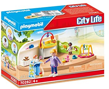 Playmobil 70282 Espace crèche pour bébés - City Life - avec Trois Personnages, Une Commode à Langer, Un Tapis d’éveil, Une Chaise Haute et Un Mur de motricité - Le Centre de Loisirs - Dès 4 Ans