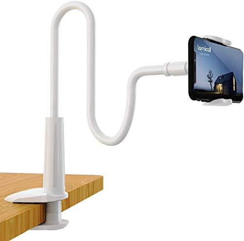 LINKLKBOY Tablet Halterung,Schwanenhals Handy Halter,Tablet Halter : 360° Drehen Universal Ständer für iPad mini 2 3 4, Neu Pad Pro 2019, Pad Air, Phone, und Weitere 4,7-10,5 Zoll Geräte - Weiß