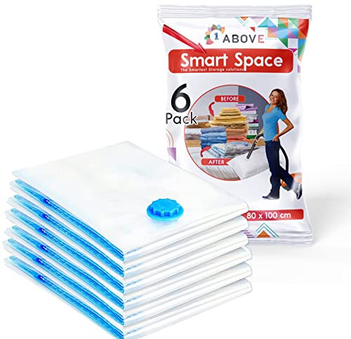 1ABOVE Pack of 6 Vacuum Compressed Storage Bags, Mould Moisture and Bug Proof, Double Zip High Sealing Triple Air Leak Patent Valve for Maximum Compression (JUMBO)