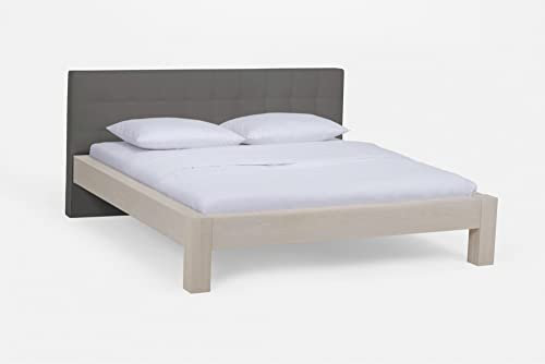 Beauty.Scouts Massivholzbett Madola II langes Kopfteil Eisengrau Bett Wildeiche weiß geölt verschied Größen DICO Doppelbett Einzelbett Bettgestell Doppelbett Größe 160 x 220 cm