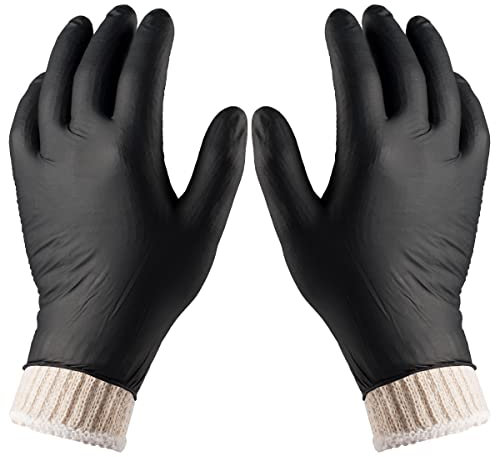 Nechtik BBQ Gloves disposable - 4 Cotton Glove Liners and 100 Disposable Gloves, Machine Washable Cotton Liners - Powder Free Latex Free, Black Nitrile Gloves