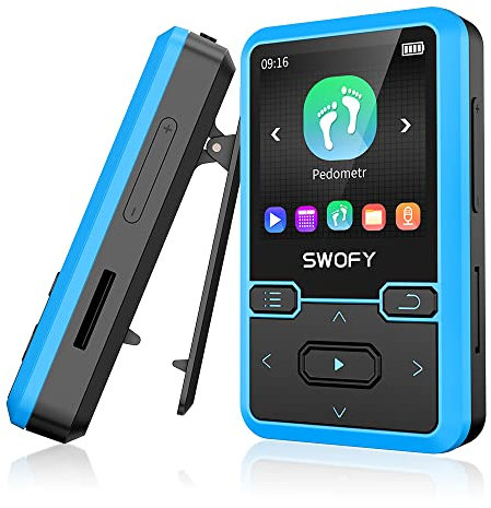 Lettore MP3 Bluetooth 5.0 clip Lettore MP3 Bluetooth 5.0, lettore musicale portatile indossabile, lettore MP3 ultraleggero per bambini, supporto radio FM, pedometro, massimo 128 GB