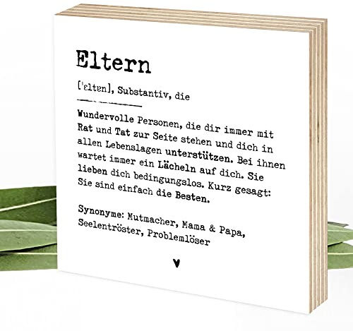 Wunderpixel® Holzbild Definition Eltern v2-15x15x2cm zum Hinstellen/Aufhängen, echter Fotodruck mit Spruch auf Holz - schwarz-weißes Wand-Bild Aufsteller Zuhause zur Dekoration Geschenk-Idee
