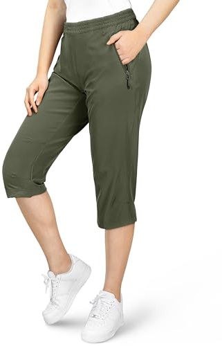 33 000 fot dam 3/4 byxor capri-vandringsbyxor stretch lätta cykelbyxor fickor sommar utomhus golfbyxor, kaki, 34 SE
