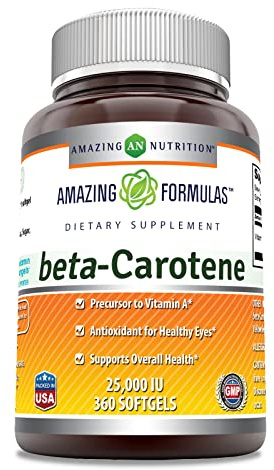 Amazing Formulas Beta Carotene Supplement | 25000 IU | 360 Softgels | Non-GMO | Gluten-Free | Made in USA