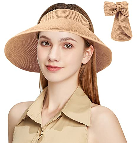 Aomig Damhatt, Stråhatt med Bred Kant Dam, Justerbar UV-skyddshatt Dam, Vikbar Damhatt, Sommarhatt Dam, Strandhatt, B-khaki