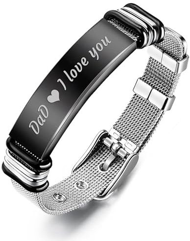 BCughia Personalisierte Armbänder für Männer, Armband Herren Edelstahl Erkennungsmarke mit Gravur Dad I Love You Armbänder 21.5x0.98cm