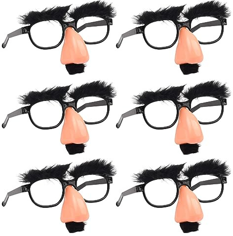 NAUZE 6 x Halloween-Verkleidungs-Brille, große Nase, lustige Brille mit Augenbrauen und Schnurrbart, Party-Requisiten für Halloween-Geburtstags-Dekorationen