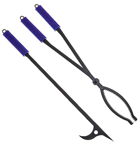 CKLT Heavy Duty Fire Tongs Set, 28 inch Fire Poker and Log Grabber Set for Fireplace and Camping Fire Pit Use, Portable Rustproof Safely Firewood Tools