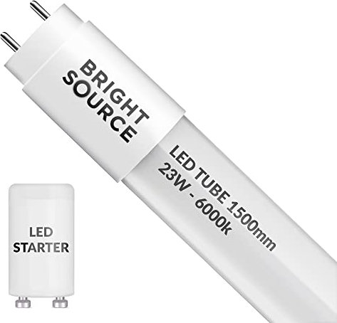 Bright Source 5ft (1500mm) 23w LED T8 Tube, 2070lm, 6000K Daylight White, Replacement for 58w T8 Fluorescent, Starter Included - Direct Mains or for use with Switch Start Fitting with Magnetic Ballast