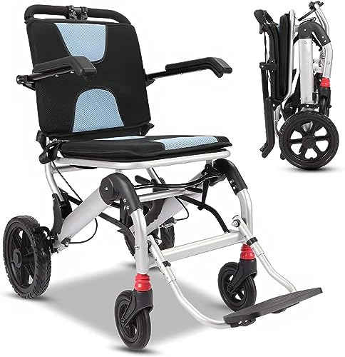 Rollstuhl Faltbar Leicht Bis 150 Kg Belastbar Reiserollstuhl, Ultraleicht Rollstühle Für Die Wohnung Und Unterwegs, Transportrollstühle, Aluminium, 41Cm Sitzbreite, 10.8 Kg