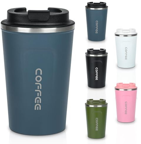 ONLYQIQIU 380ml Coffee Cup Travel Mug for Hot & Cold Drinks, Stainless Steel Insulated Double Walled Thermal Mug with Leakproof Lid, Portable & Reusable Coffee Cups for Travel/Office/School (Blue)