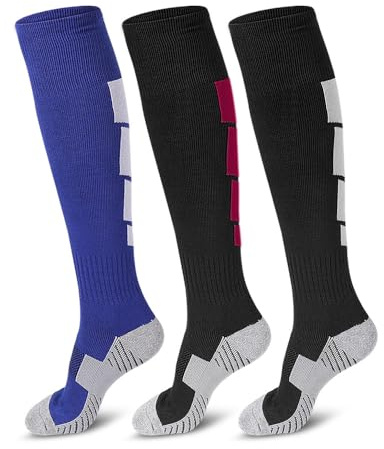 Offtrte 3 Pairs Soccer Socks, Sport Knee High Socks Calf Compression Athletic Socks for Adult Men and Women Football, Running
