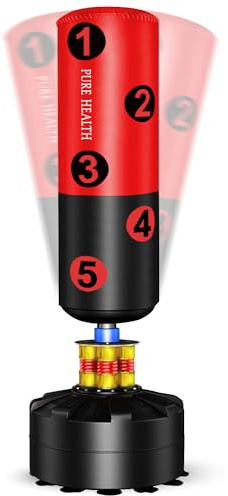 Free Standing Boxing Punch Bag, Heavy Duty Punching Bag Stand with Suction Cup Base- Boxing Fitness MMA Home Gym - Pedestal Bags Stand Kickboxing (Black Red)