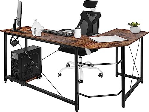 Clevich Schreibtisch L Form, 167 x 120 cm Gaming Tisch mit Regal, Stabil Eckschreibtisch L-förmiger mit Eisenhaken, Computertisch fürs Home Büro, Platzsparend, Einfach zu Montieren