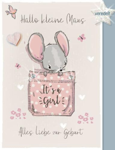 Generisch Karte zur Geburt, Grußkarte Baby, Nachwuchs, rosa, MAus