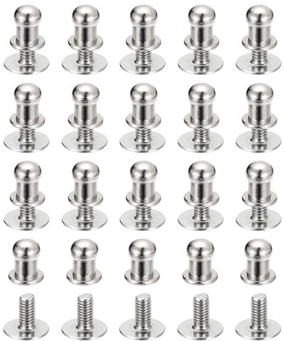 QUARKZMAN 5mm Clou à Tête Sphérique Avec Rivets à Visser, Lot de 50 Boutons à Tête Ronde Pour La Création de Sacs à Main, Ceintures en Cuir, Ton Argenté